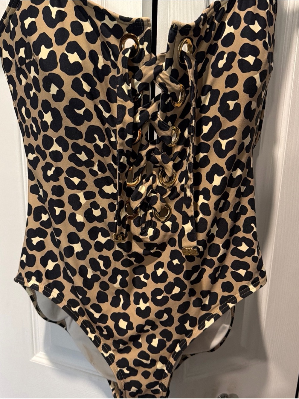 MICHAEL KORS Leopard Lace-Up One-Piece Swimsuit - Tan & Black - Picture 4 of 10